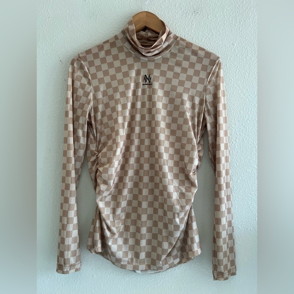 Marisfrolg Checkerboard Mesh Mock Neck Top Women 38 Indie Sleaze Acubi Y2K